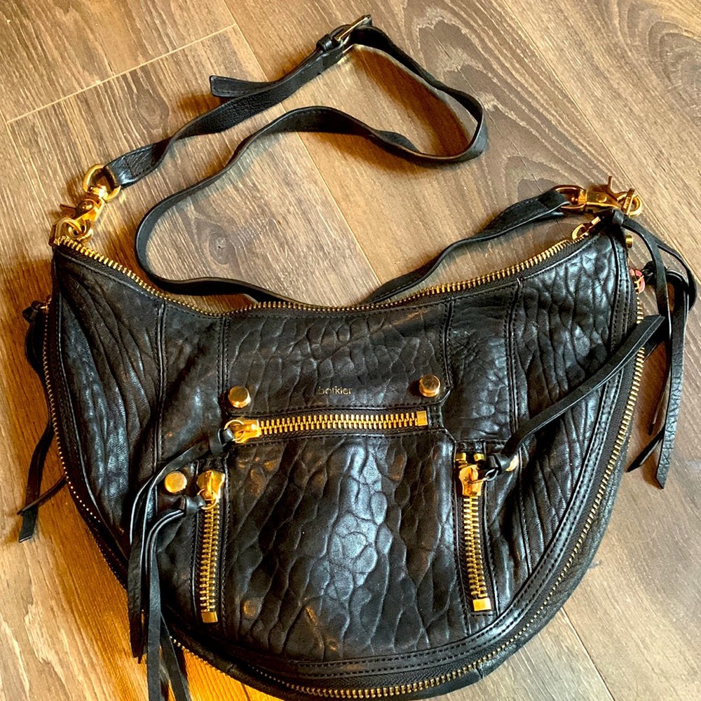 Botkier cross body black leather zipper pockets